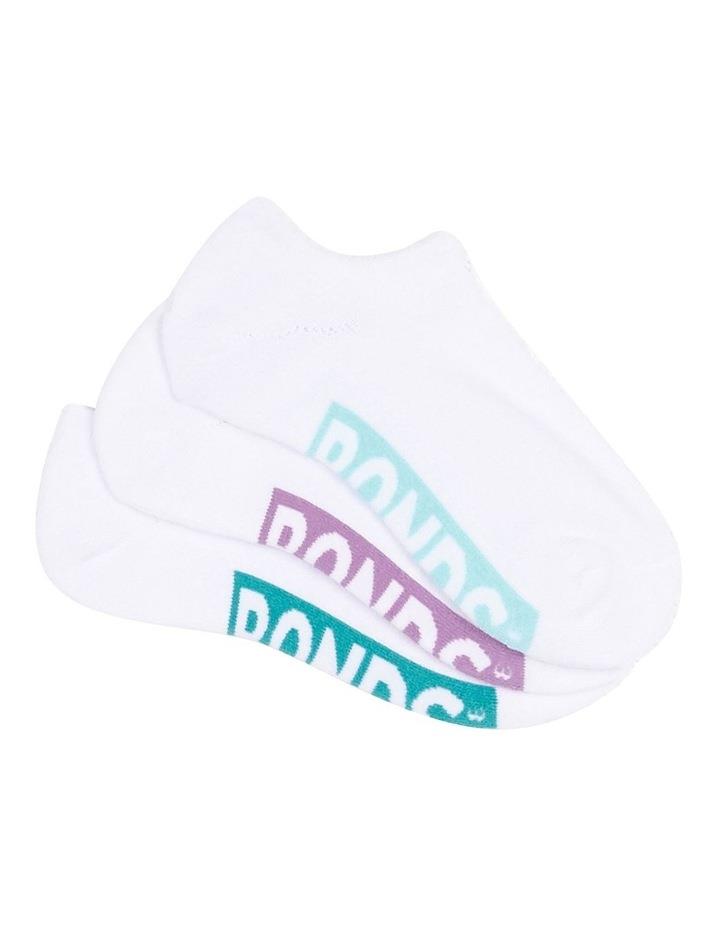 Bonds Womens Logo Cushioned No Show Socks 3 Pack in White 8-11