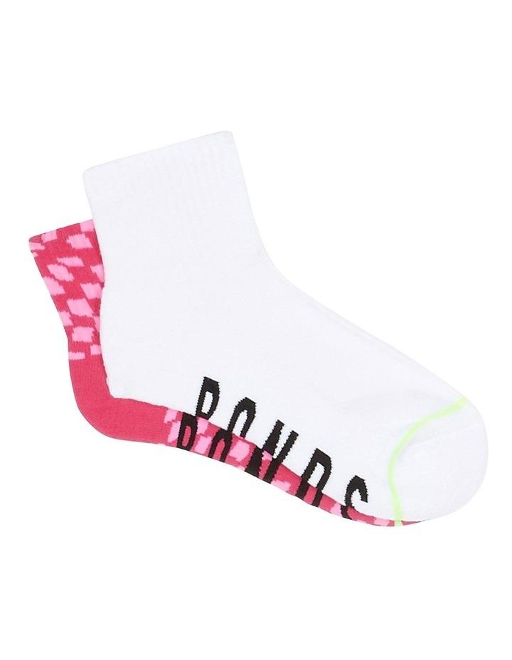 Bonds Womens Icons Quarter Crew Socks 2 Pack in Pink/White Two Tone 3Plus