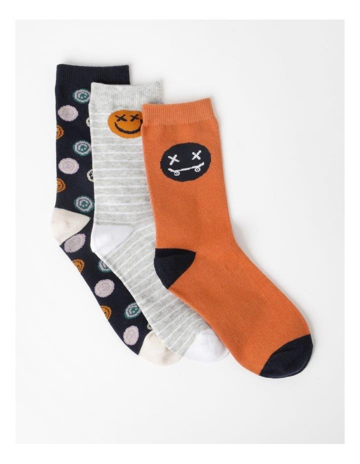 Bauhaus 3 Pack Crew Smiley Face Jacquard Socks in Assorted 13-3