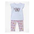 Sprout Butterfly Frill Sleeve Top And Legging Set in White 1