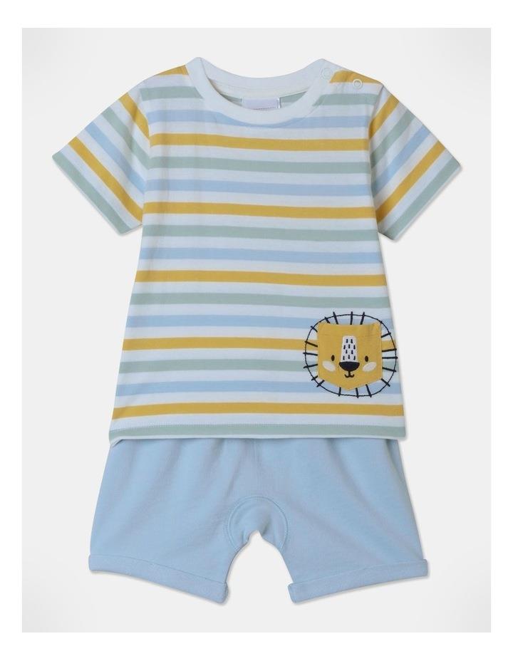Sprout Lion Pocket Stripe Tee And Short Set in Cream Assorted 0