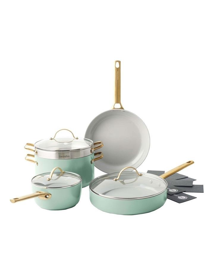 GreenPan Padova 5 Piece Cookware Set with Bonus Protective Sheets in Mint Green