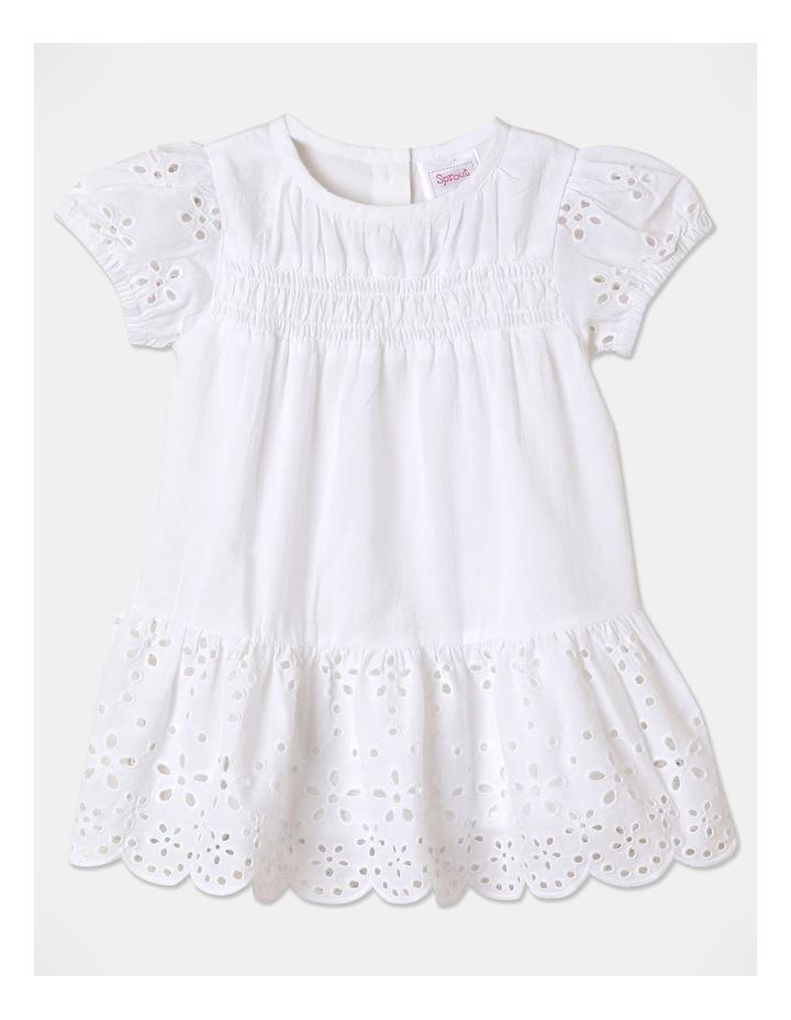 Sprout Broderie Scalloped Hem Dress in White 00