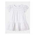 Sprout Broderie Scalloped Hem Dress in White 0