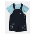 Sprout Dino Woven Overall Set in Navy 000