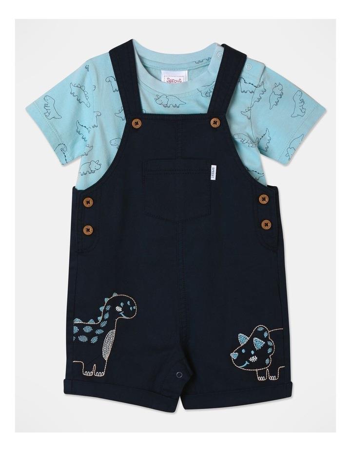 Sprout Dino Woven Overall Set in Navy 1