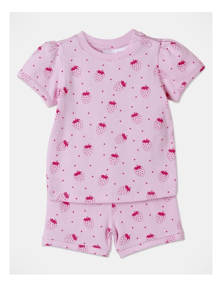 Sprout Strawberry Rib Pyjama Set in Pale Pink 1