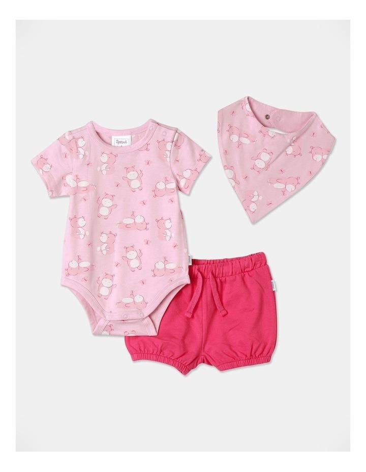 Sprout Hippo Bodysuit Short And Bib Set in Baby Pink 0000