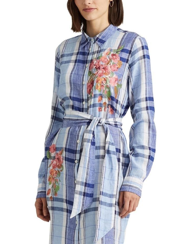 Lauren Ralph Lauren Floral & Plaid Linen Shirtdress in Blue US 4 / AU 8