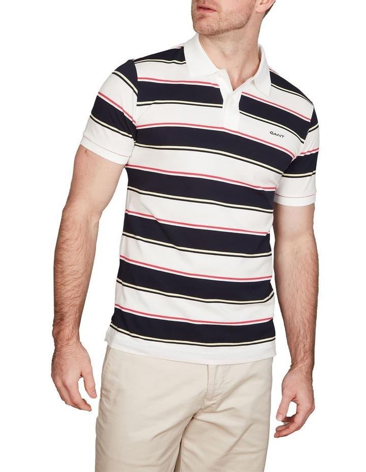 Gant Multi Stripe Short Sleeve Pique Polo Shirt in White Beige L
