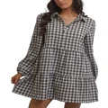 All About Eve Rumour Long Sleeve Check Mini Dress in Dark Khaki/Vintage Khaki 10