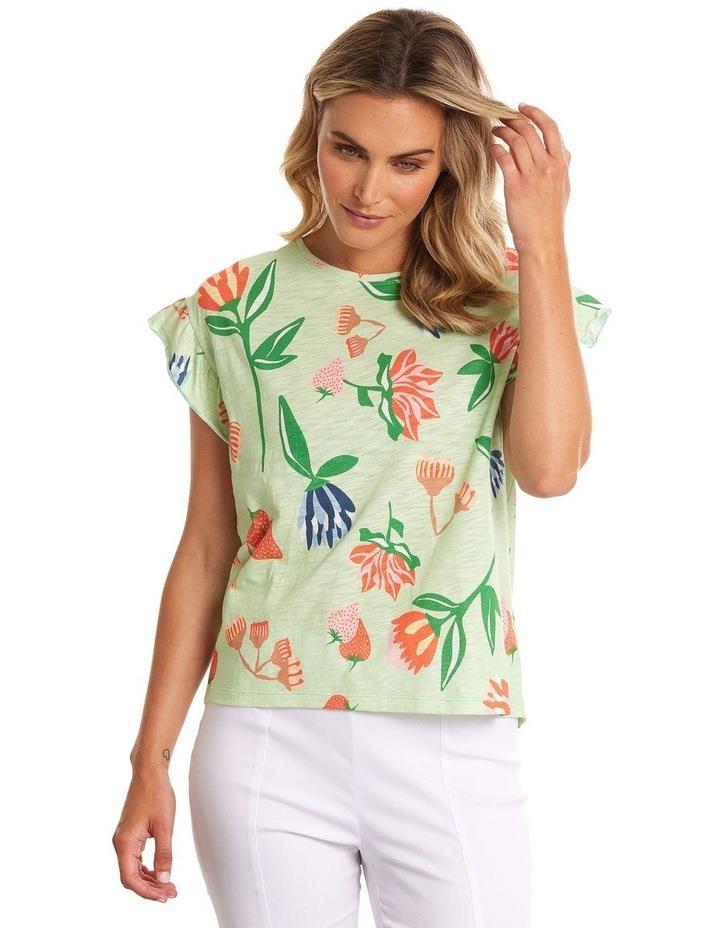 Marco Polo Frill Sleeve Tee in Botanica Green S