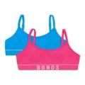 Bonds Kids Retro Rib Crop 2 Pack in Pink/Blue Assorted 10-12
