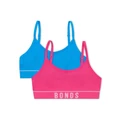 Bonds Kids Retro Rib Crop 2 Pack in Pink/Blue Assorted 14-16