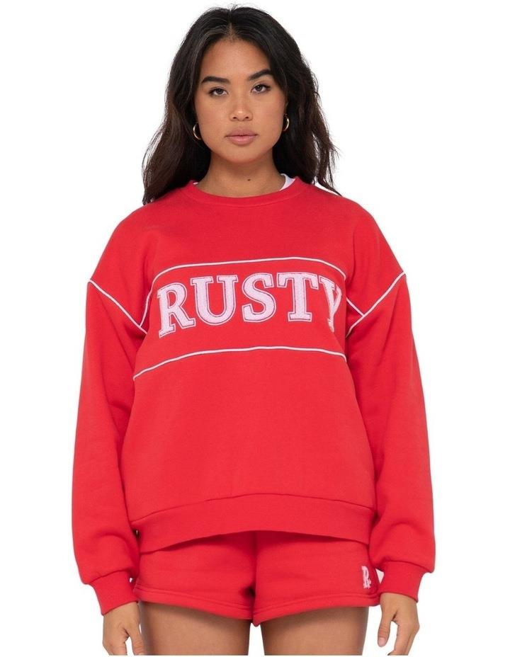 Rusty Line Oversize Crew Fleece Knit in Red 6