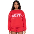 Rusty Line Oversize Crew Fleece Knit in Red 10