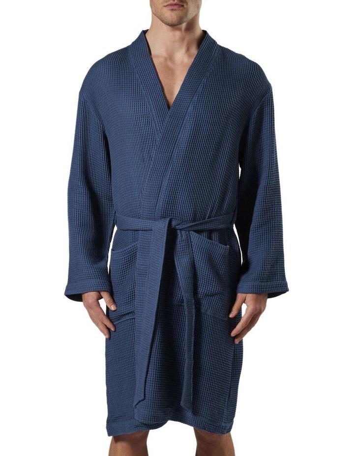 Mitch Dowd Waffle Texture Bamboo Woven Robe in Denim S-M