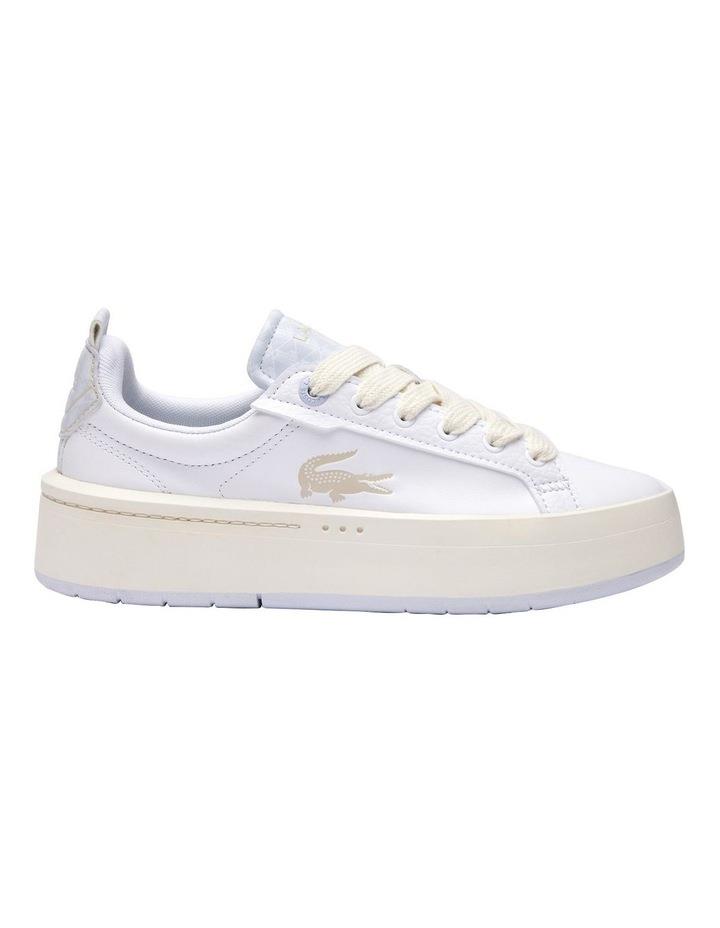 Lacoste Carnaby Platform Monogram Leather Sneaker in White/Light Turquoise White 6