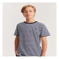 Country Road Teen Recycled Cotton Blend Stripe T-shirt in Navy Stripe Navy 16