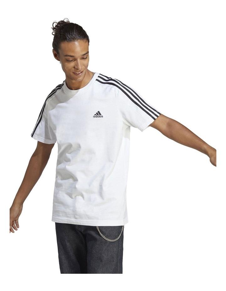 adidas Essentials Single Jersey 3-Stripes T-shirt in White/Black White XL