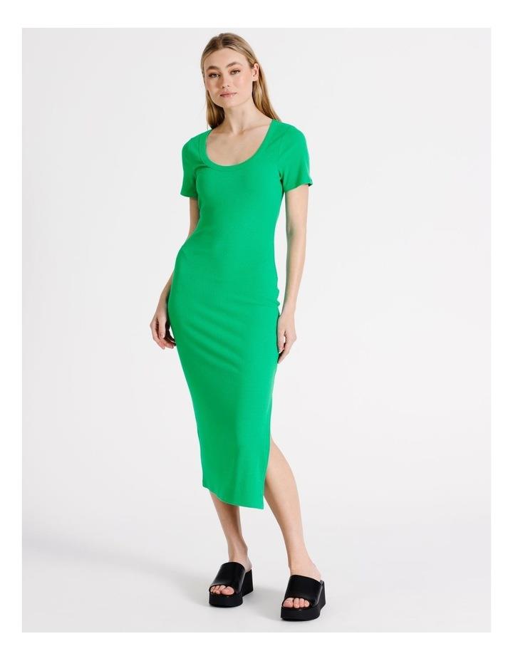 Miss Shop Eco Blend Scoop Neck Rib Midi Dress in Green XS