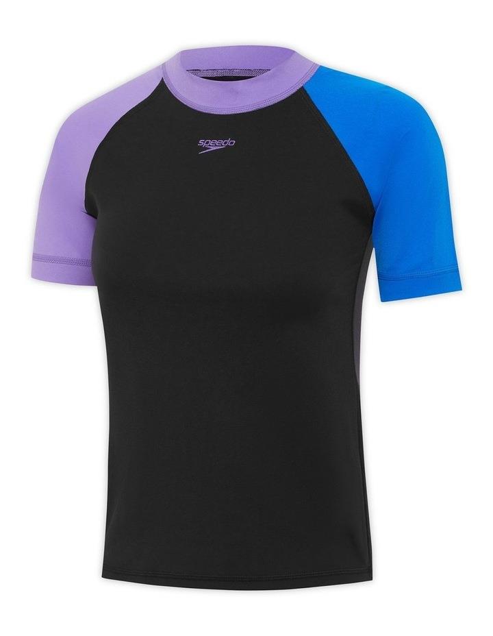 Speedo Rash Short Sleeve Top in Black/Purple Blue 10