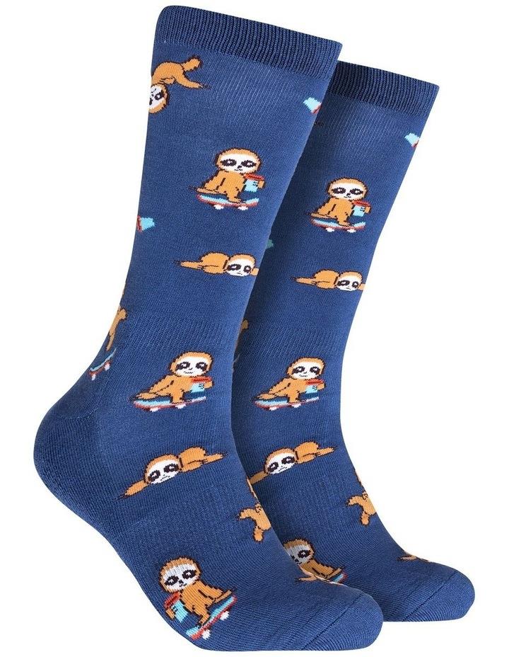 Mitch Dowd Sloth Stack Bamboo Comfort Crew Socks in Blue Denim One Size