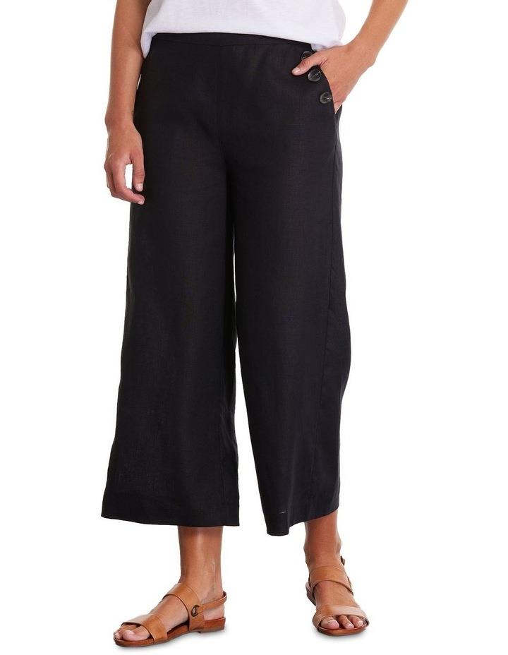 Marco Polo Button Linen 3/4 Pant in Black 12