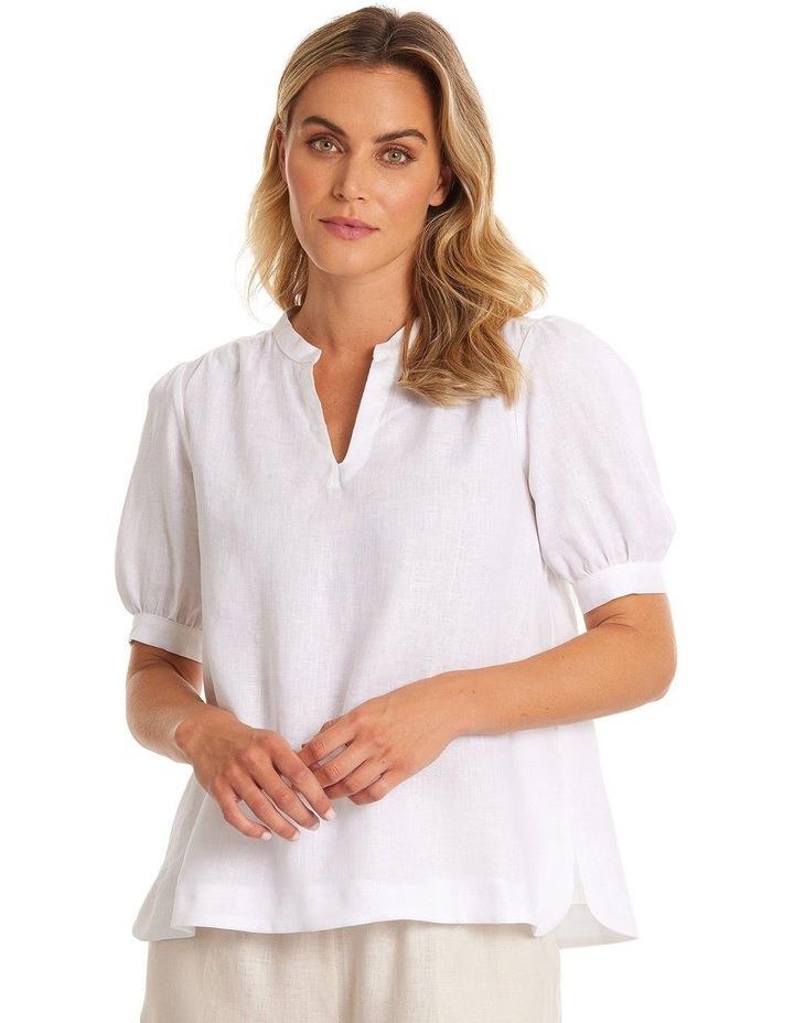 Marco Polo Elbow Gathered Linen Top in White 12