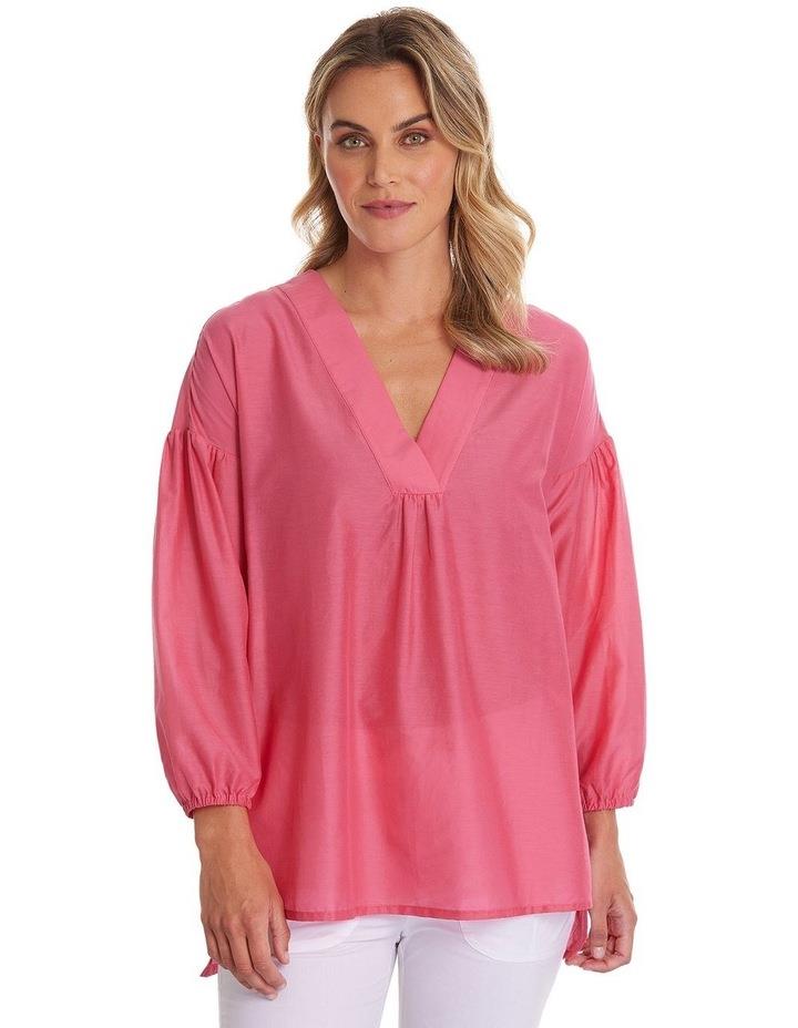 Marco Polo Long Sleeve V Neck Tunic in Hibiscus Pink 10