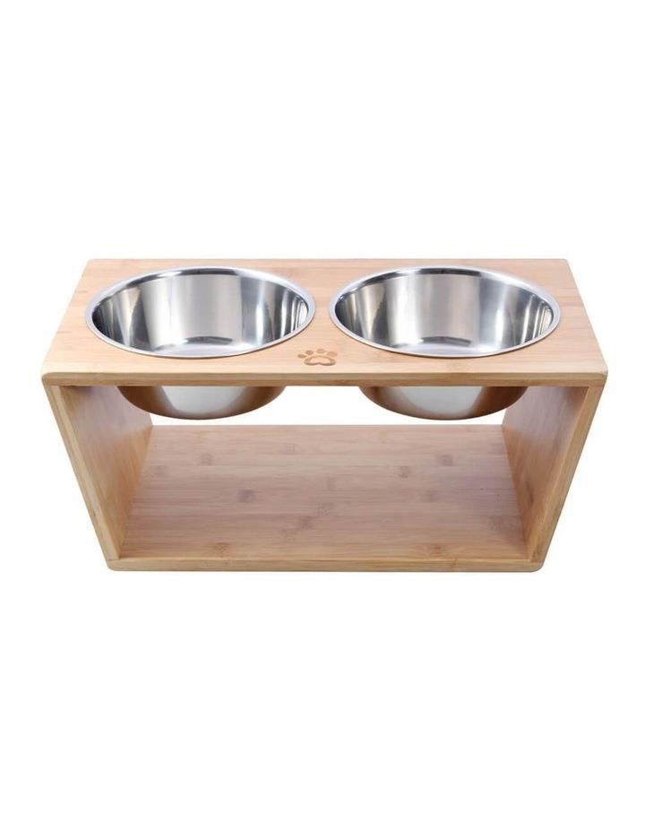 Charlies Bamboo Dog Feeder With Stainless Steel Bowls in Natural Brown L