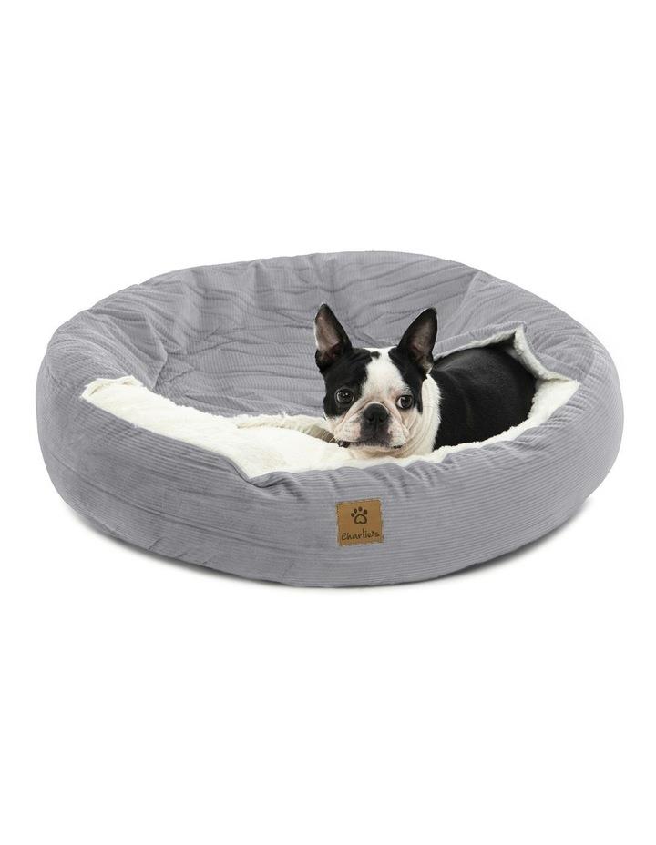 Charlies Snookie Hooded Corduroy Calming Dog Bed in Dove Grey L