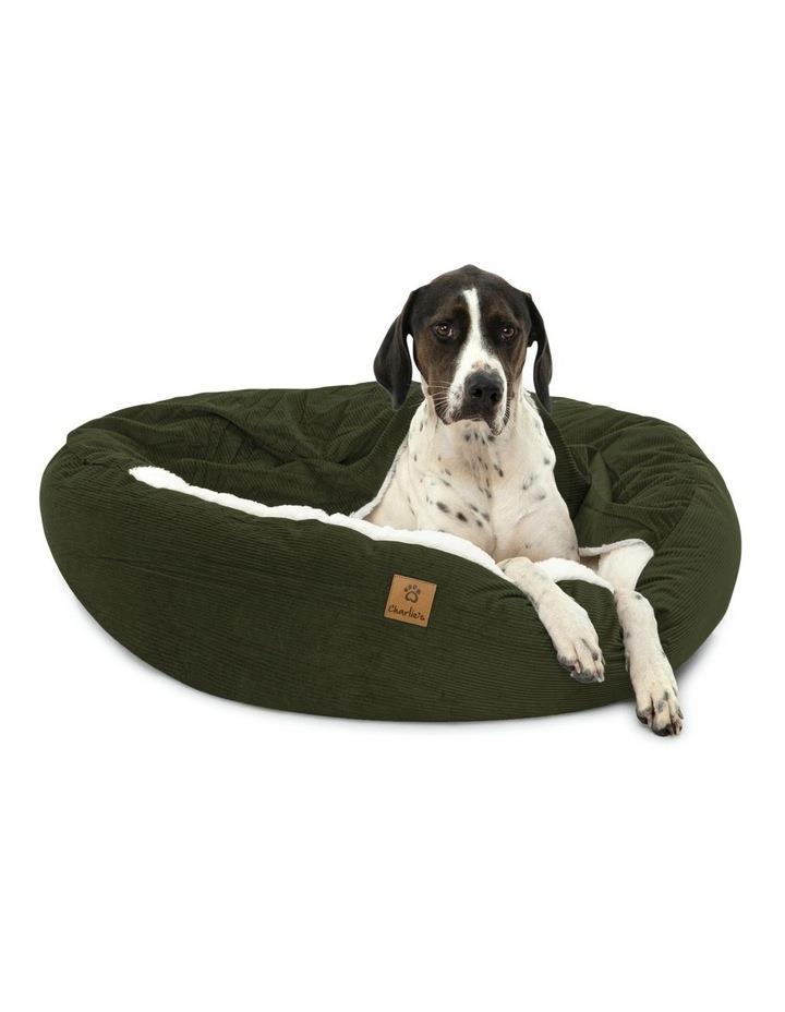 Charlies Snookie Hooded Corduroy Calming Dog Bed in Olive M
