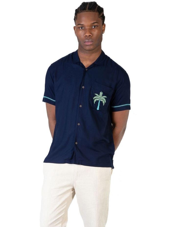 Ben Sherman Palms Cuban Collar Short Sleeve Shirt in Blue Navy M