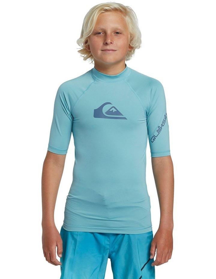Quiksilver All Time Short Sleeve Youth Rashguard in Reef Waters Blue 10