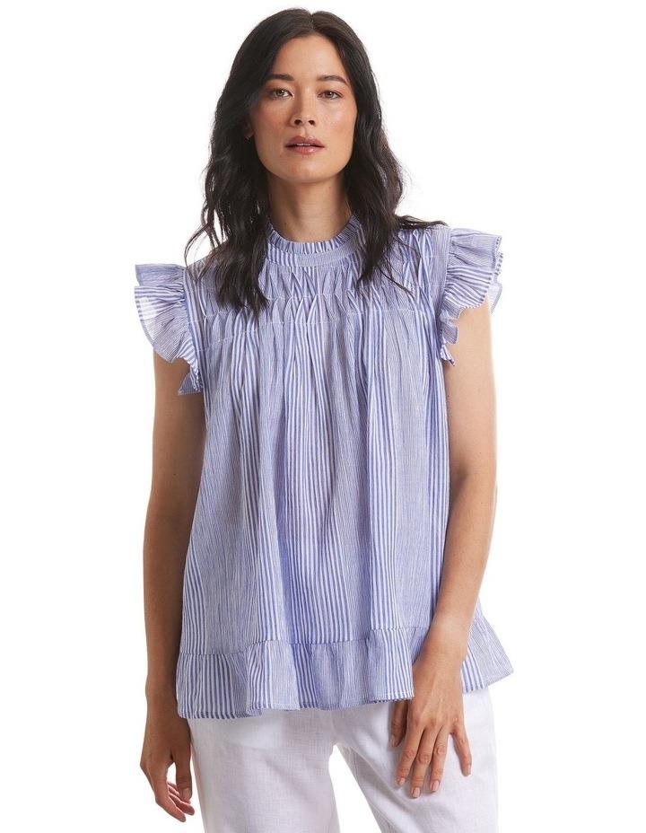 Marco Polo Smocked Pinstripe Top in Blue 10