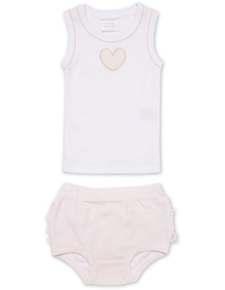 Marquise Heart Singlet and Frilled Bloomer Set in White/Pink Stripe Pink 000