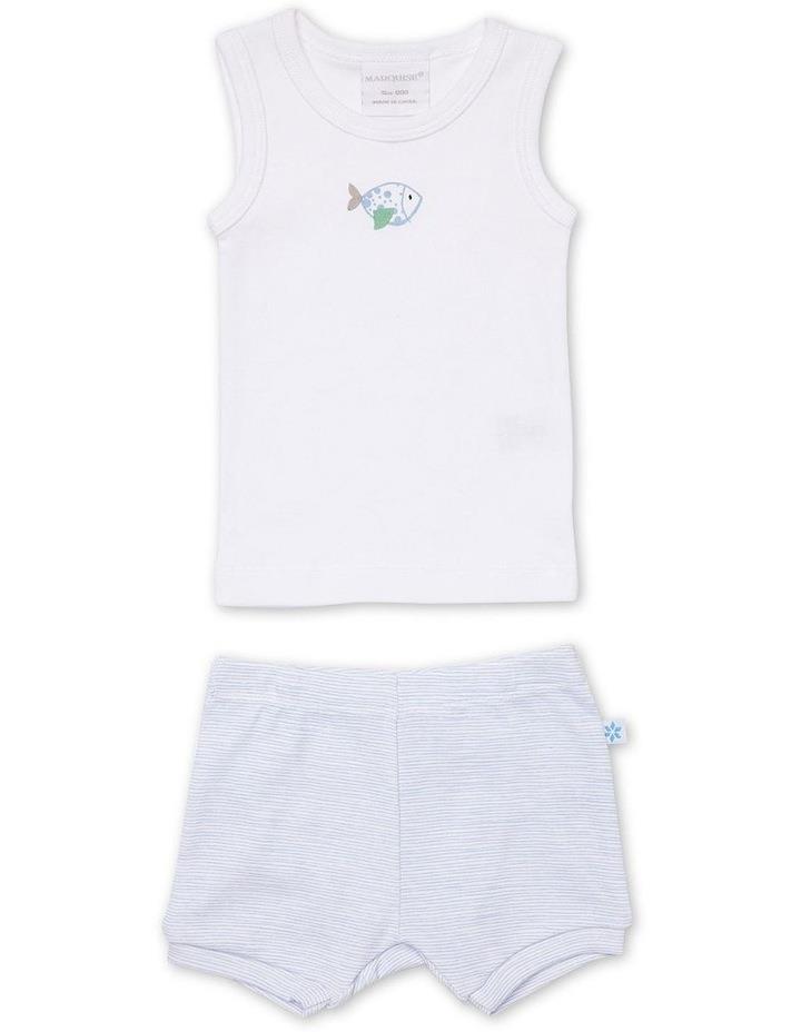 Marquise Fish Singlet and Shorts Set in White/Blue Stripe Blue 000