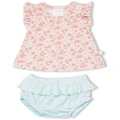 Marquise Floral Frill Top And Nappy Pant Set in Floral/Duck Egg Blue Assorted 00