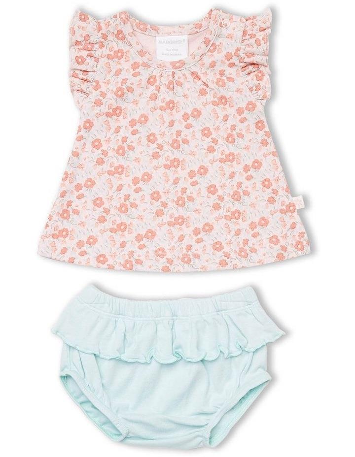 Marquise Floral Frill Top And Nappy Pant Set in Floral/Duck Egg Blue Assorted 0