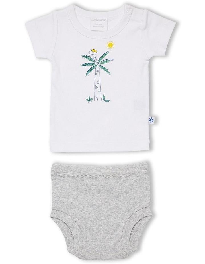 Marquise Palm Tree T-shirt And Nappy Pant Set in White/Grey Marle Assorted 1