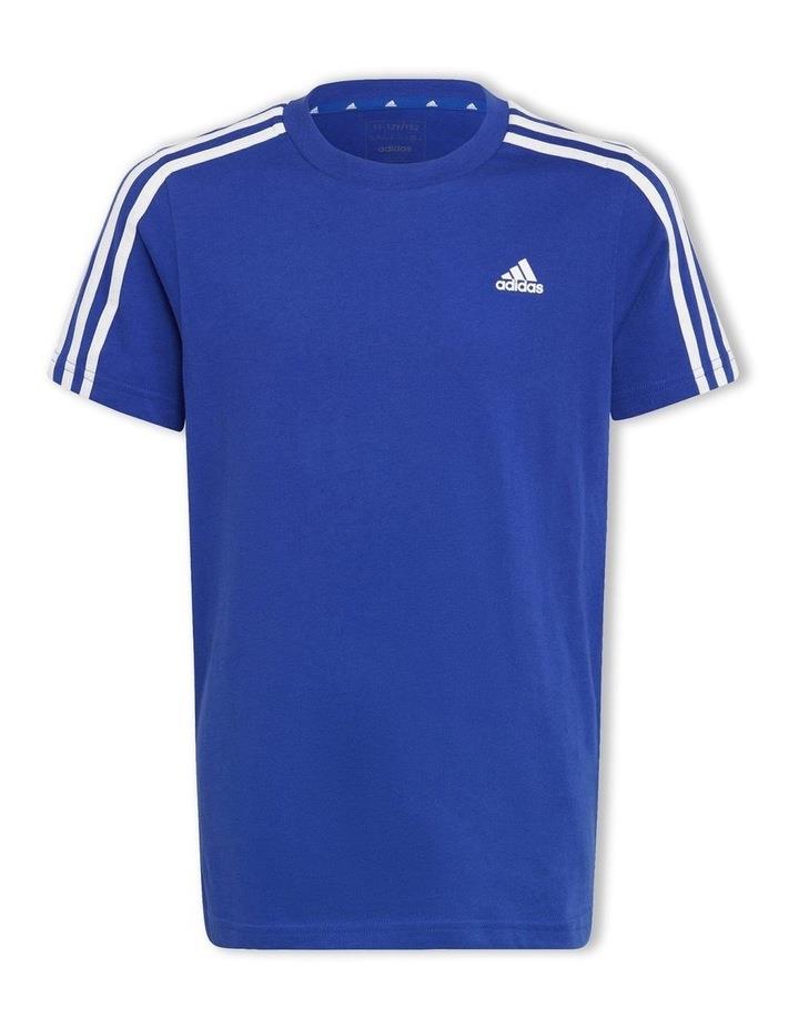 adidas Essentials 3-Stripes Cotton T-shirt in Semi Lucid Blue/White Blue 13-14