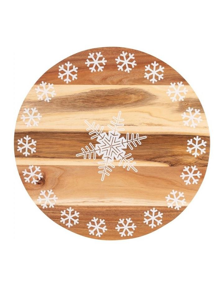 Bread and Butter Print Wooden Lazy Susan Snowflake Tray 18 Inch in White Assorted