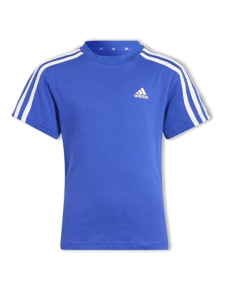 Adidas Essentials 3-Stripes Cotton T-shirt in Semi Lucid Blue/White Blue 6-7