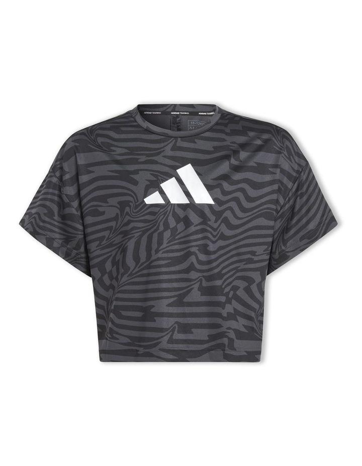 Adidas Aeroready Print T-shirt in Carbon/Black/White Charcoal 5-6