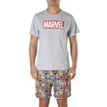 Marvel Logo Pyjama Set in Multi Grey Marle M