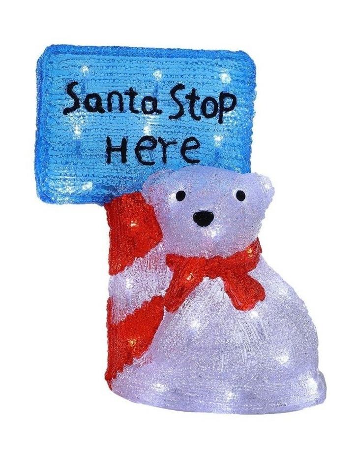 Lexi Lighting Acrylic Christmas Polar Bear With Santa Stop Here Sign H38cm Assorted