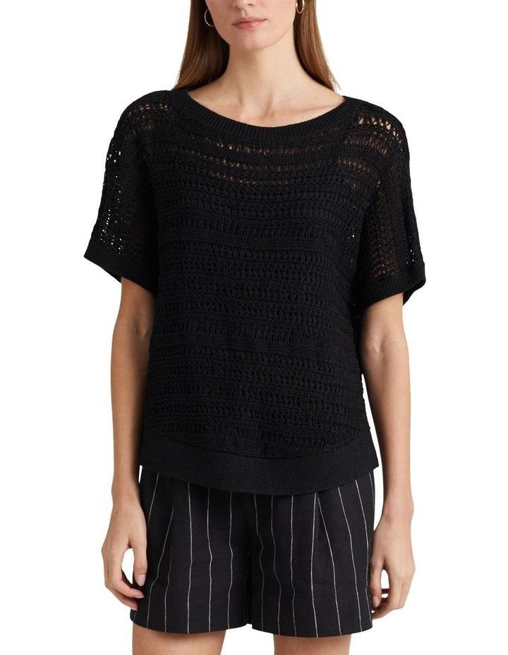 Lauren Ralph Lauren Cotton Mesh Short Sleeve Sweater in Black S