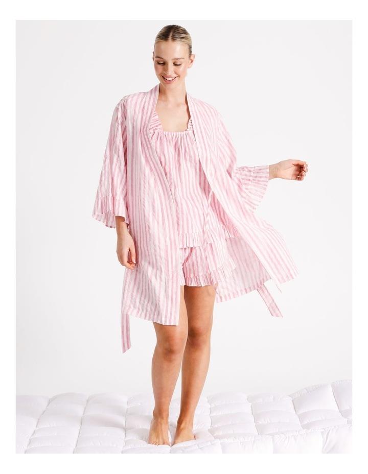Chloe & Lola Woven Cotton Frill Robe in Pink Stripe Pink M