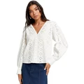 Y.A.S Sally Long Sleeve Cotton Embroidery Top in White XL